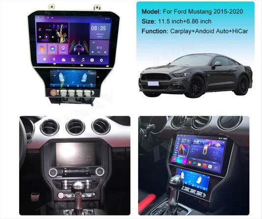 Ford Mustang 2015-2021 Dual screen 11.5"+6.68" Wireless Apple CarPlay Android Auto GPS Bluetooth Digital aircon