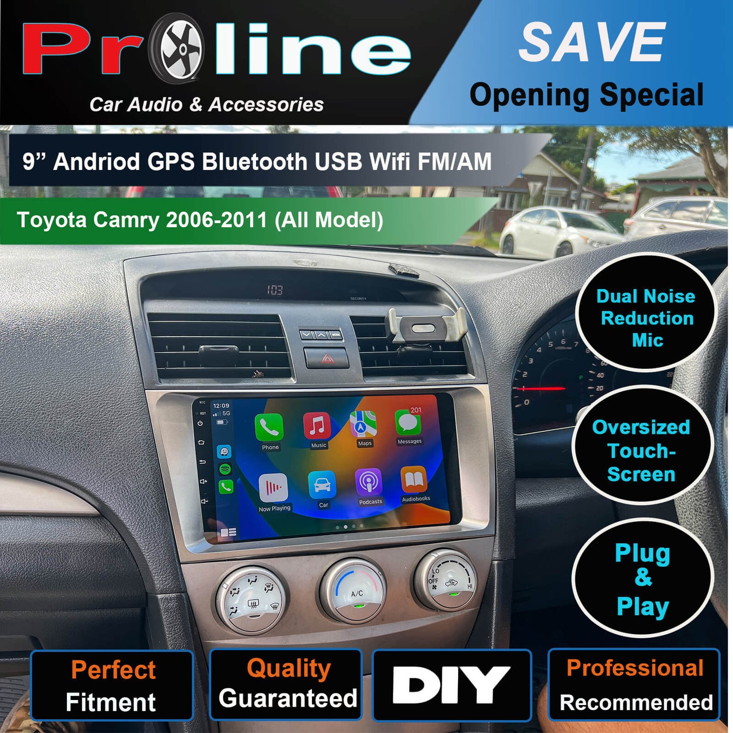 Toyota Camry 2006-2011 GPS Bluetooth Apple CarPlay Android Auto DSP 9" Screen