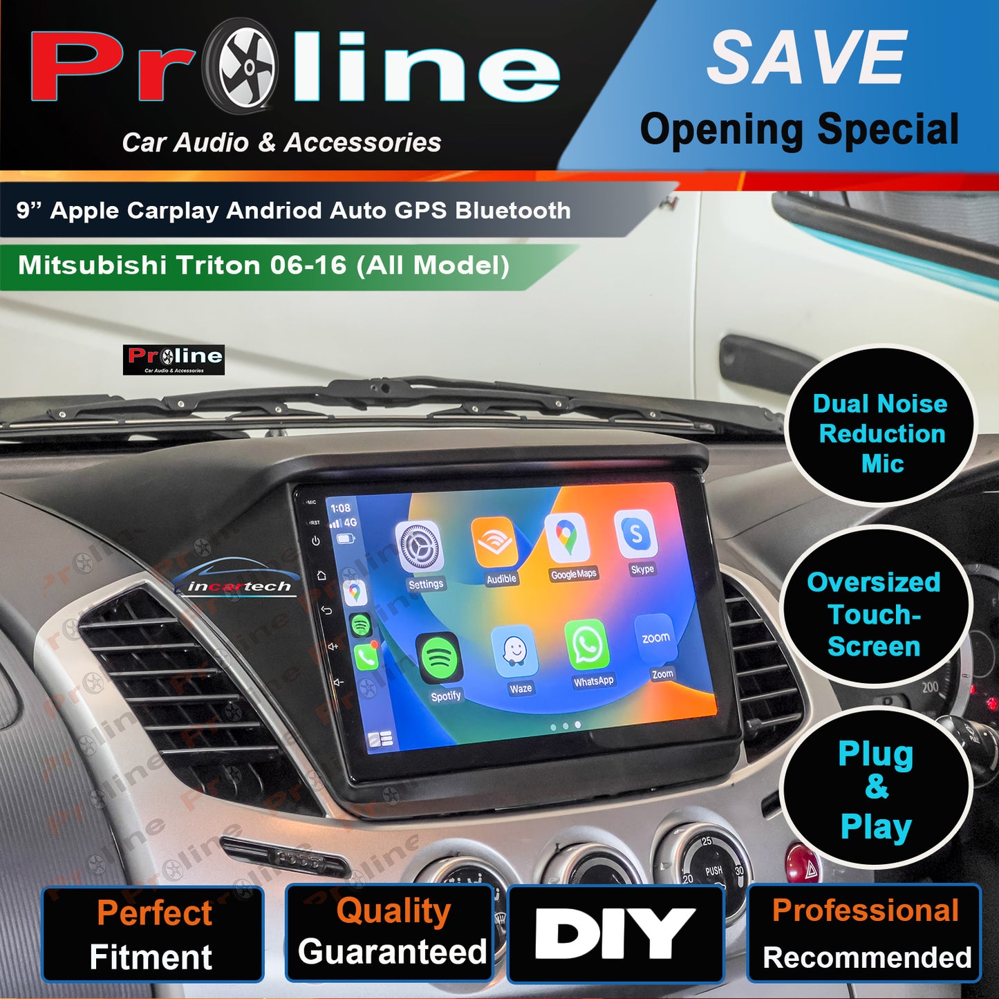 Mitsubishi Triton 2006-2016 9" GPS Bluetooth Stereo Wireless Apple Carplay Android Auto