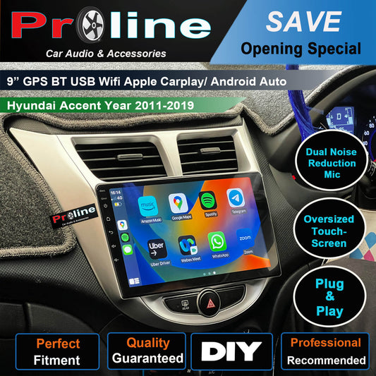 Hyundai Accent 11-19 GPS Bluetooth HF Music Strem Apple CarPlay Android Auto USB
