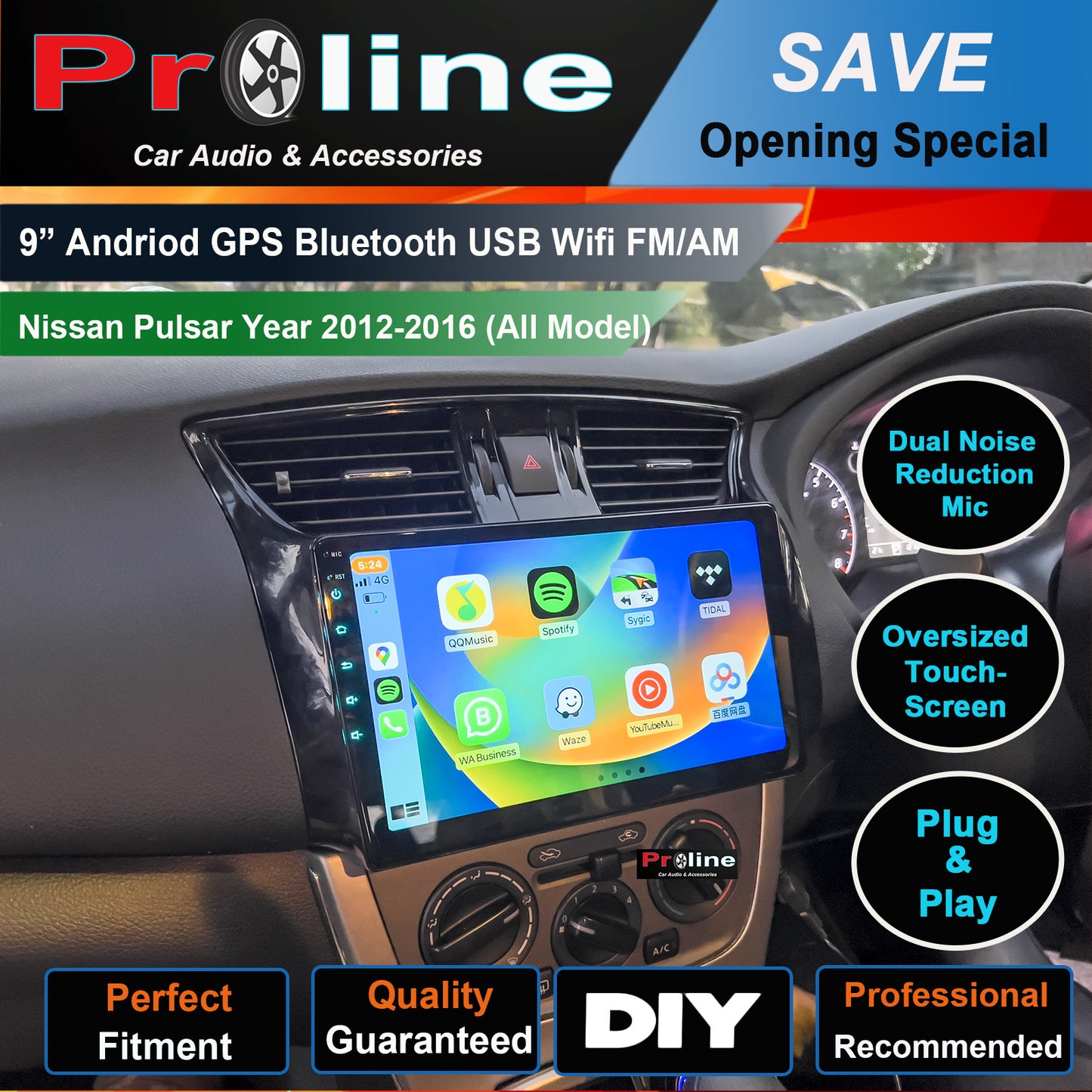 Nissan Pulsar 2012-2016 GPS Bluetooth Wireless Apple CarPlay Android Auto Stereo