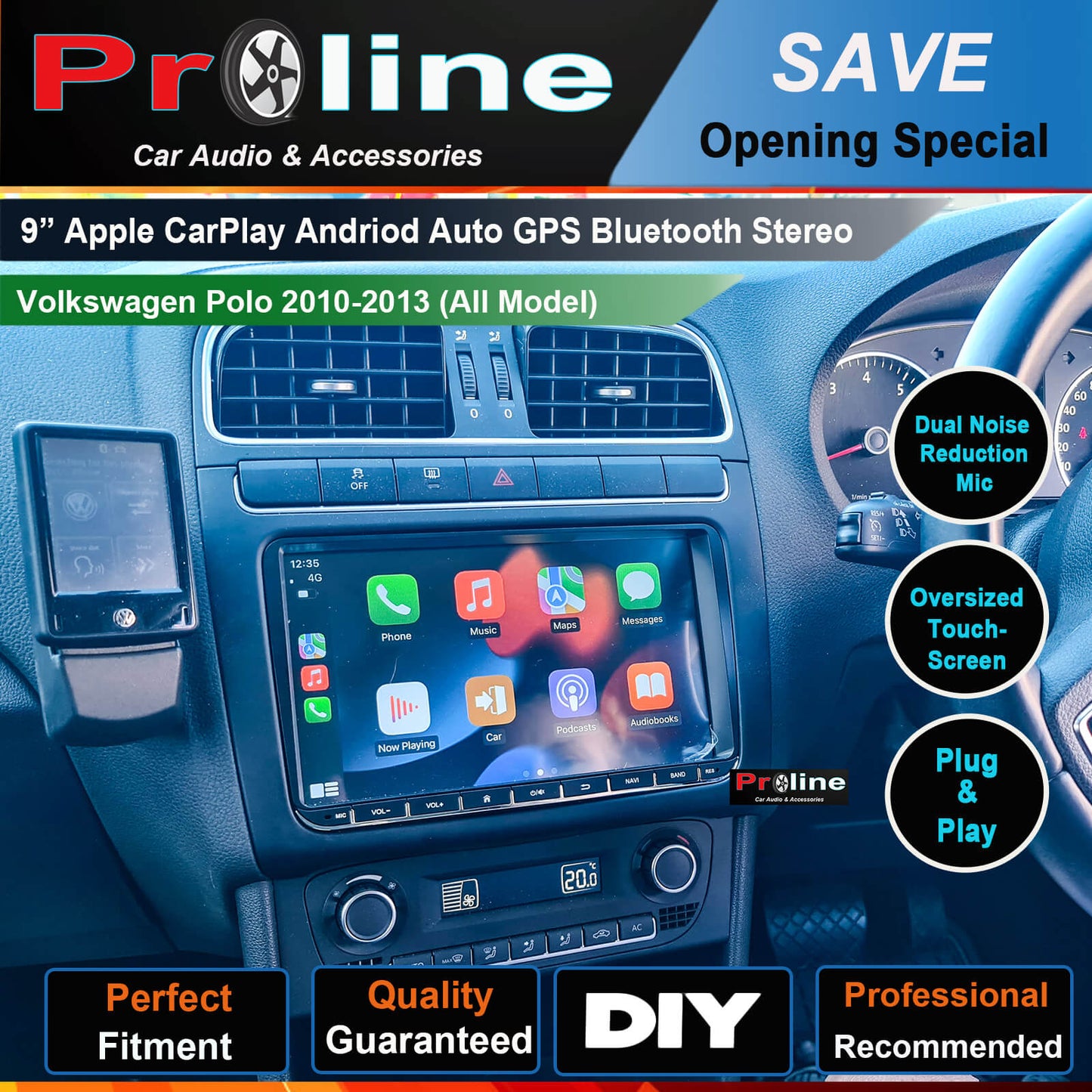 Volkswagen VW Polo 10-14 9" GPS Infotainment Wireless Carplay Android auto Stereo