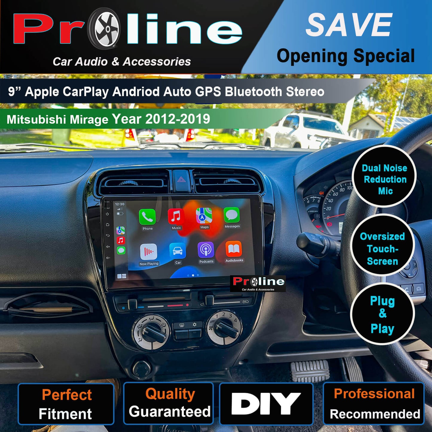 Mitsubishi Mirage 2012-2019 9" GPS Bluetooth Wireless Apple Carplay Android Auto Radio Accessories Headunit