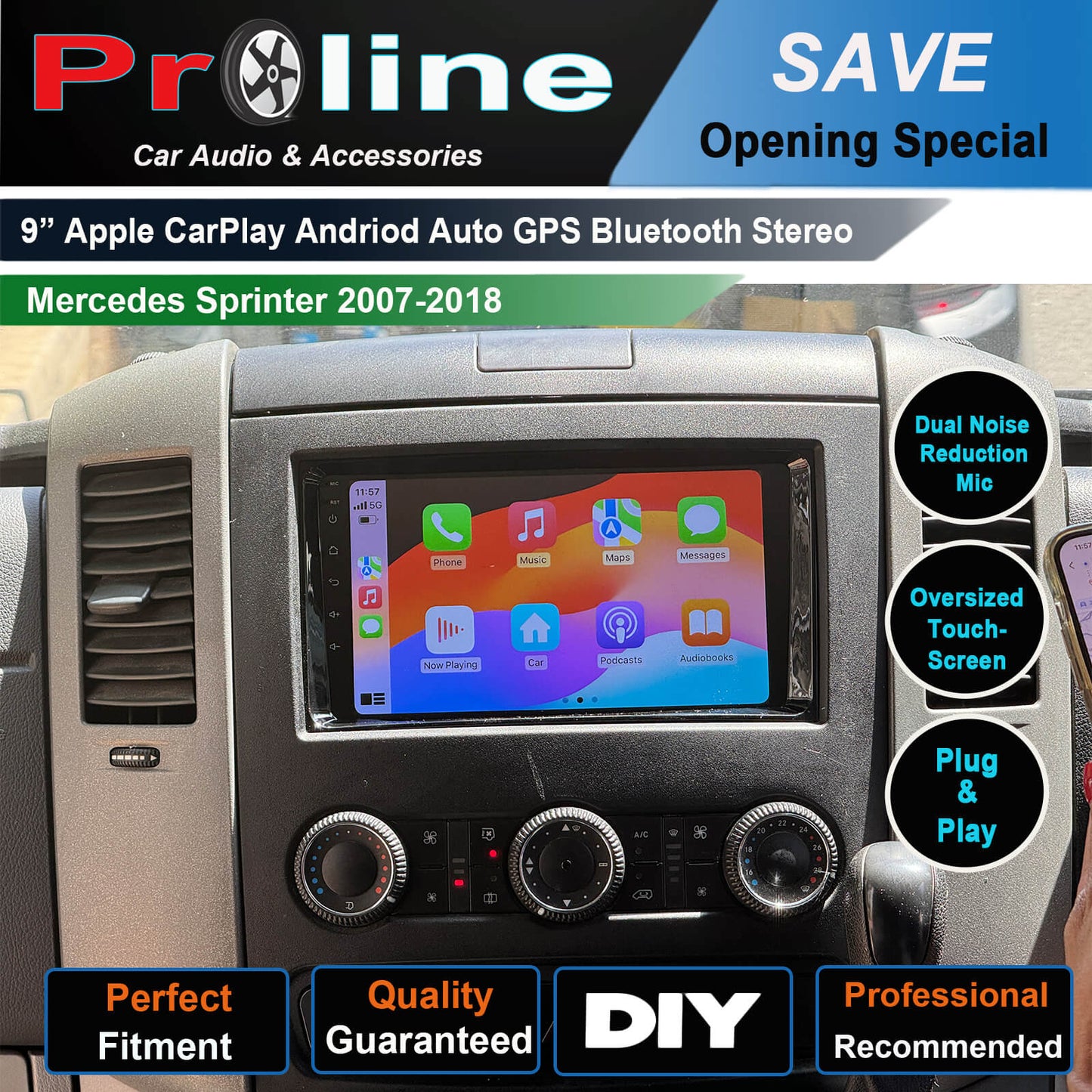 Mercedes Sprinter 2017-2018 GPS Wireless Apple CarPlay Android Auto Stereo Radio 9" stereo