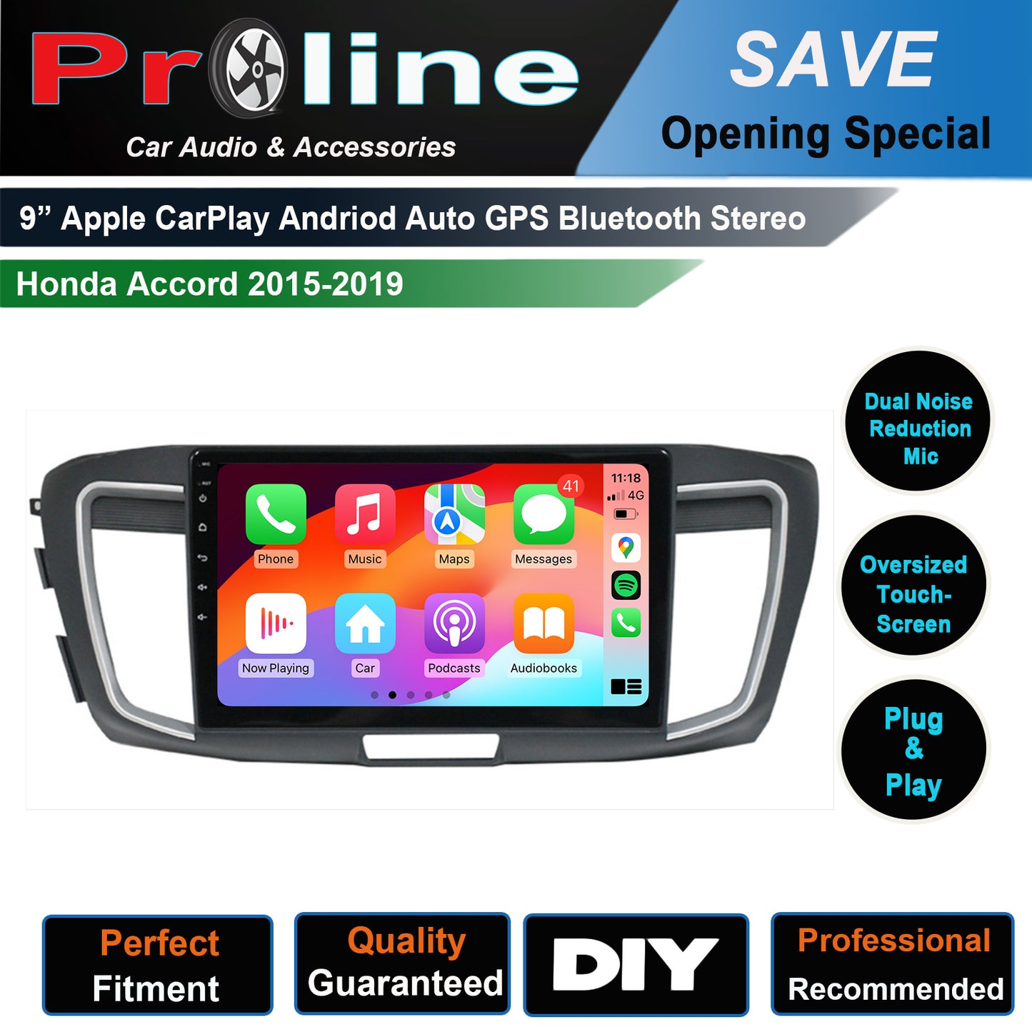 Honda Accord 2013-2019 9" Touchscreen GPS wireless CarPlay Android Auto HeadUnit screen