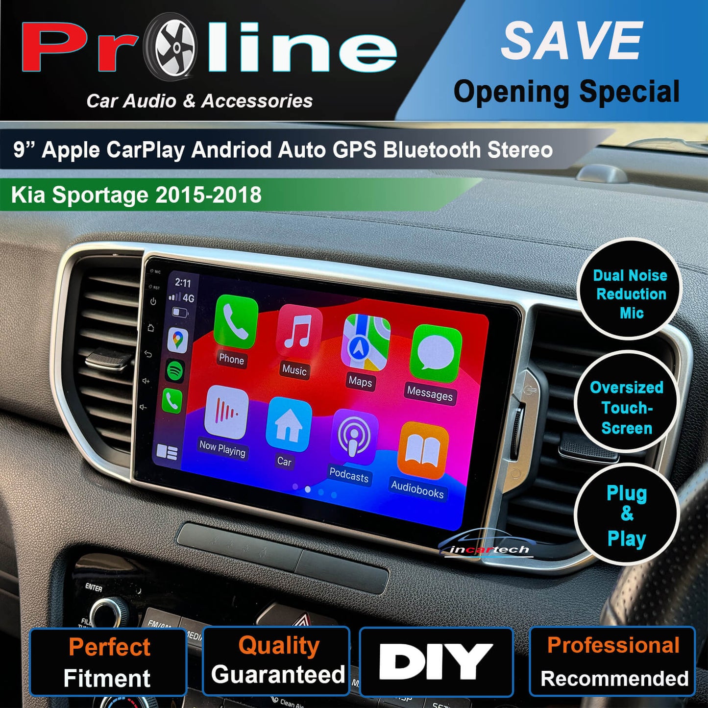 Kia Sportage 2015-2018 Wireless Apple CarPlay Android auto GPS Stereo Radio headunit