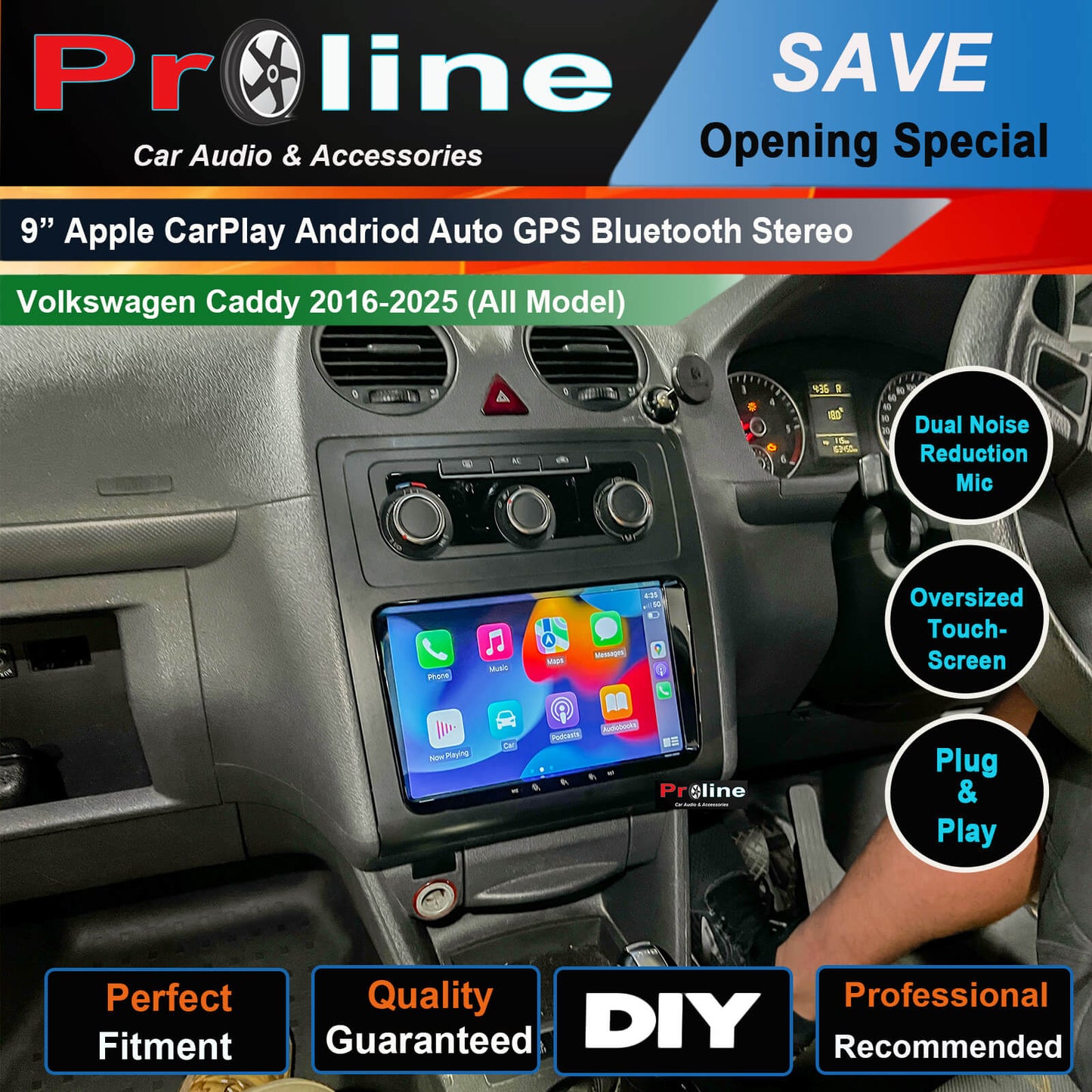Volkswagen VW Caddy 2015-2025 9" GPS Infotainment Wireless Carplay Android auto