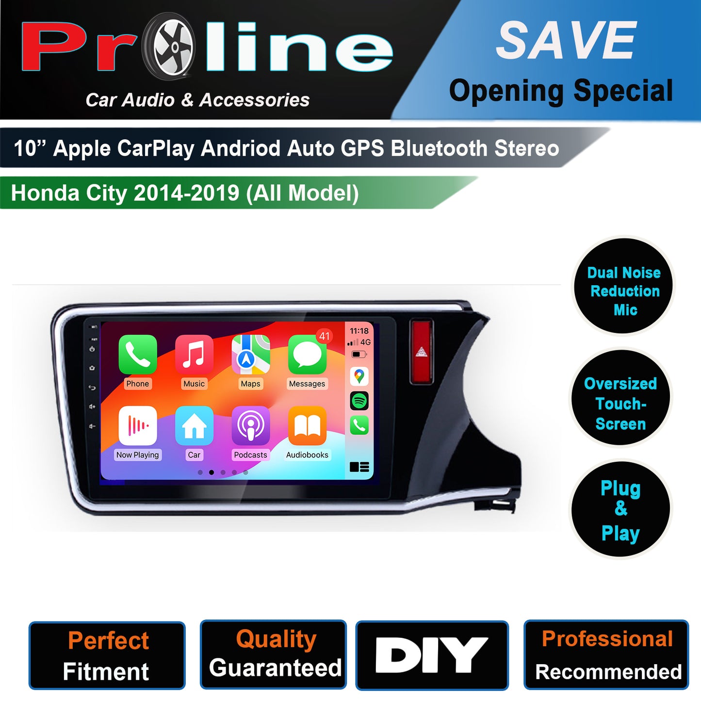 Honda City 2014-2019 9" aftermarket touchscreen GPS wireless CarPlay Android Auto stereo upgrade