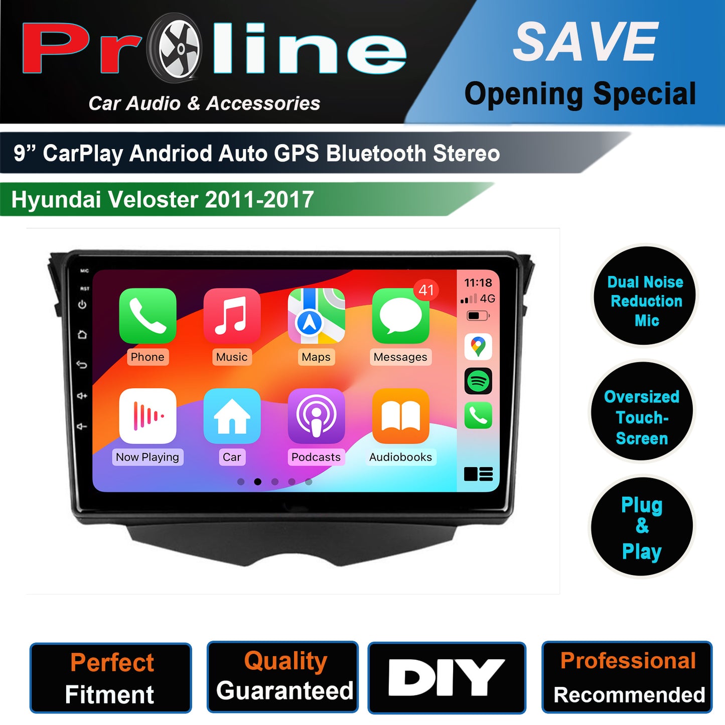 Hyundai Veloster 2011-2020 9" touchscreen GPS wireless CarPlay Android Auto Stereo Radio Support Amp