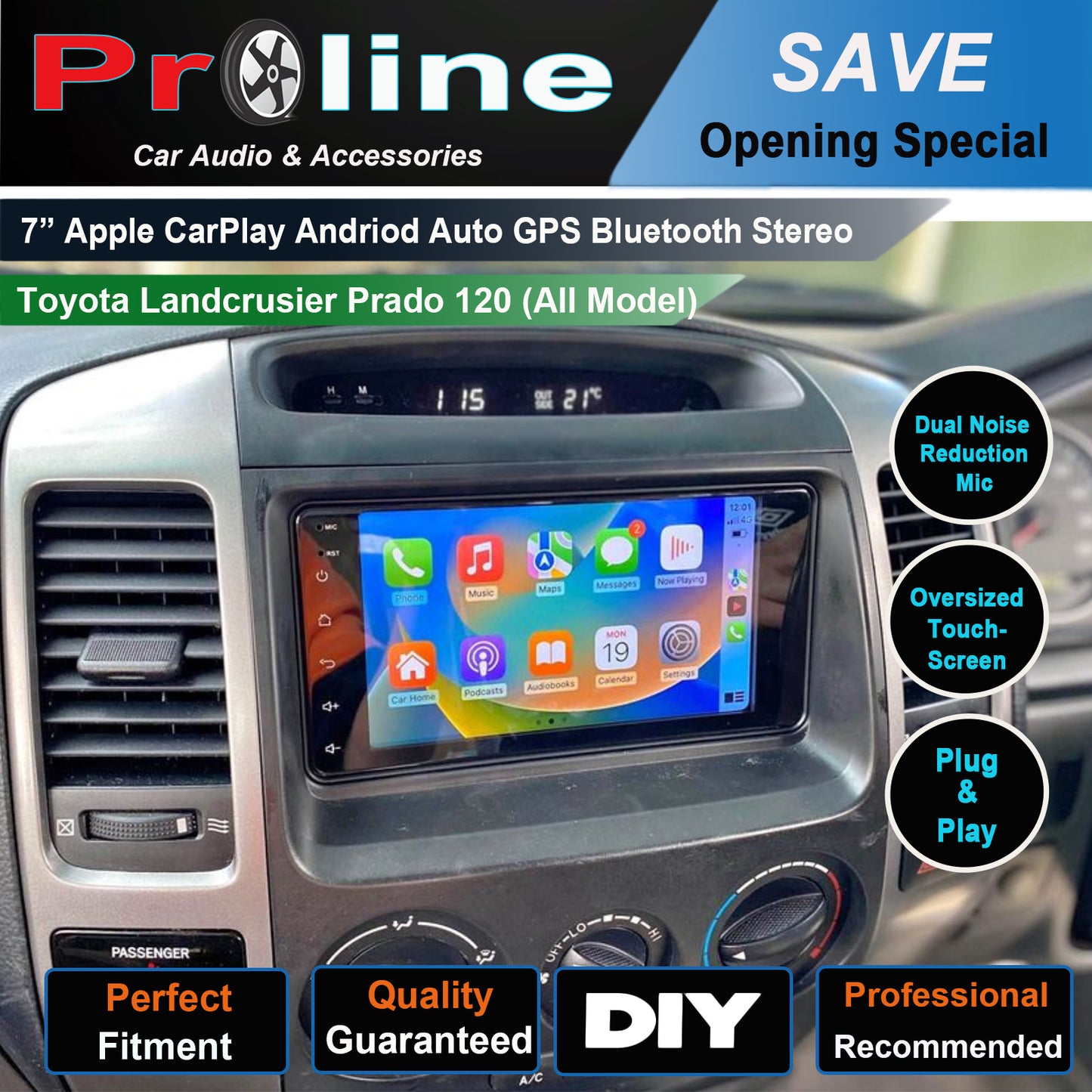 Toyota Prado 120 2003-2009 Series GPS Bluetooth Wireless Apple Carplay android auto Stereo radio