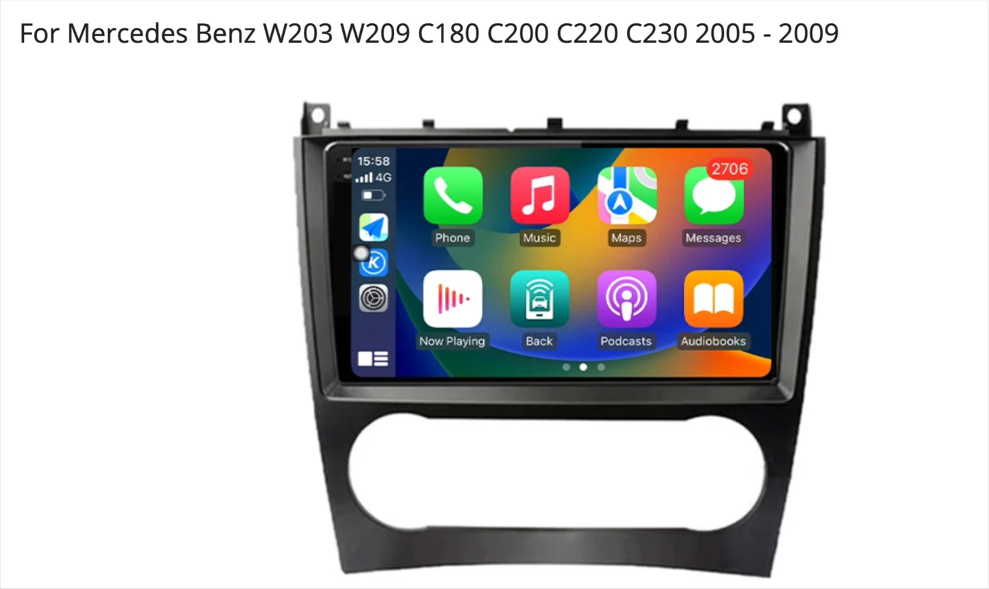 Mercedes Benz C-Class W203 9 inch touchscreen aftermarket screen upgrade Car stereo wireless Carplay and wireless android auto 2004-2006