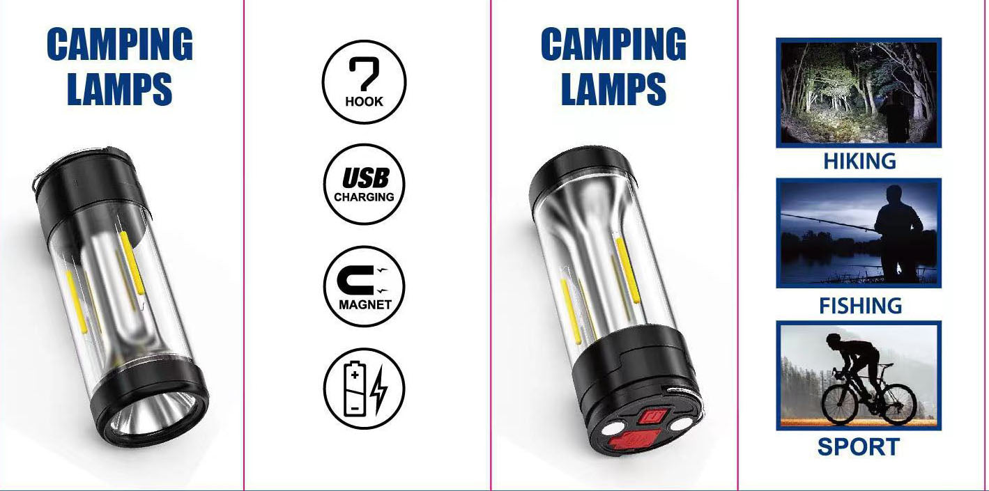Camping Light, Ambient light, Flashing light, Camping lamp, Multi-function caming lamp, rechargerbal magnetic light, work lamp, outdoor lamp, tent light, guiding light, type-c rechargeable, emergency power bank for smart phone