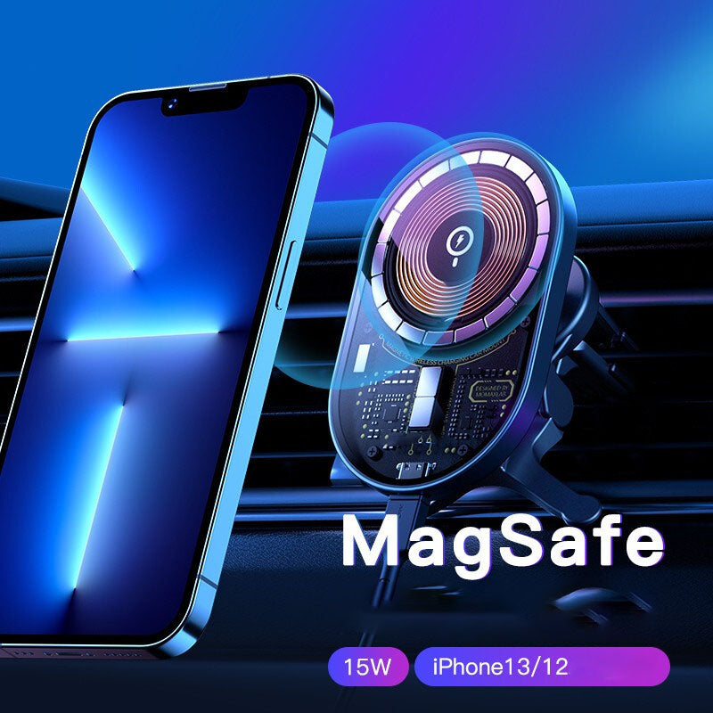 Transparent wireless magsafe charger for car, Laser Chargecore Magnetic Wireless Charger with Car Vent Mount Bundle – White, ChargeCore Magnetic Vent Mount Charging Set, Air Vent Mount Magnetic Wireless Car Charger,15W Fast Charging Car Mounts Compatible with MagSafe, Car Charger Mount 15W MagSafe Fast Wireless Charging for Apple iPhone,Magnetic Wireless Chargers Car Air Vent Stand Phone Charging~ Mini Fast