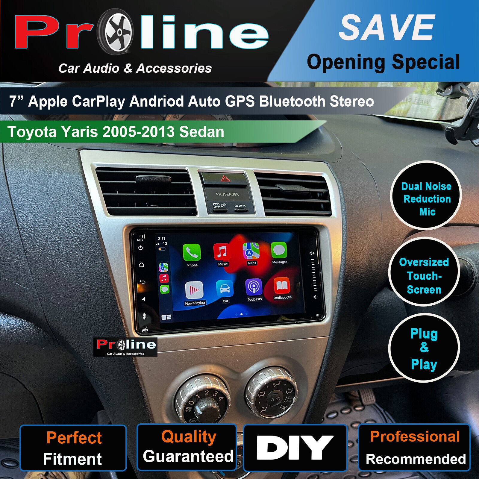 Fit Toyota Yaris 05-13 Wireless Apple CarPlay GPS Bluetooth Stereo Rad – 
