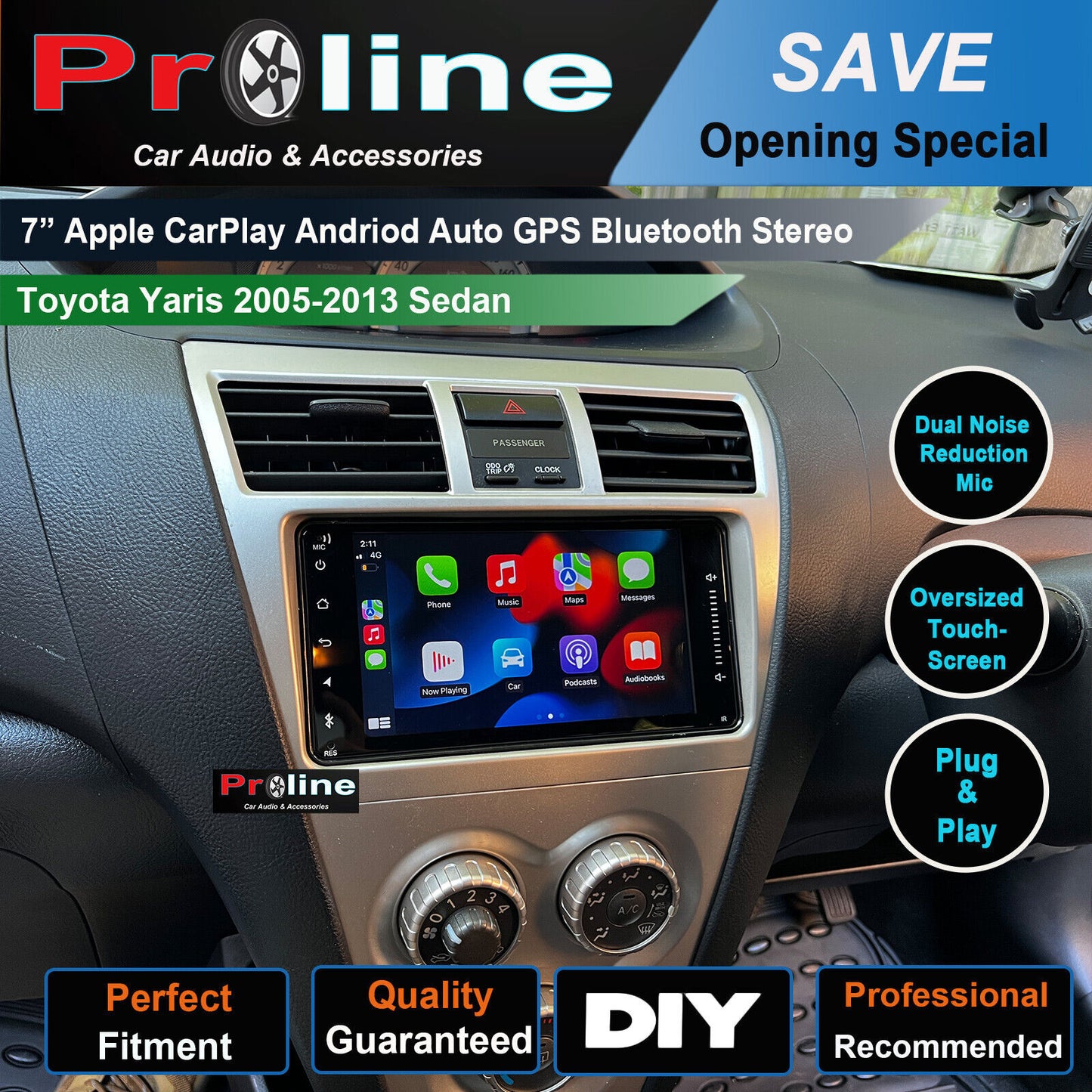 Fit Toyota Yaris 05-13 Wireless Apple CarPlay GPS Bluetooth Stereo Radio 7" DSP, Toyota Yaris 05-13 head unit upgrade for Toyota Yaris 05-13 head unit replacement for Toyota Yaris 05-13 upgrade, Toyota Yaris 05-13 stereo upgrade suit both manual and digital air condition control, provides installation. Upgrade to the Lastest Wireless Apple Carplay Android Auto