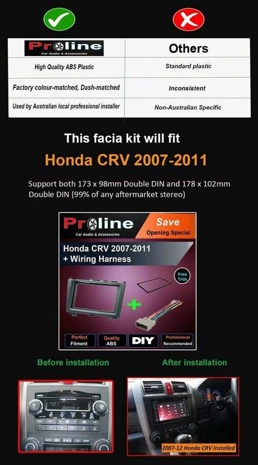 Honda CRV 2007-2011 stereo radio Double Din fascia dash facia kit wiring harness