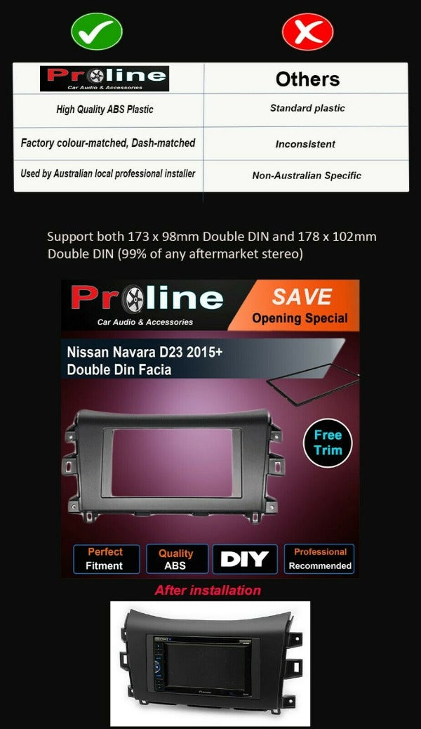 For NISSAN NAVARA D23 NP300 2015+ Stereo Surround Double Din Fascia Facia Panel