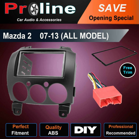 For Mazda 2 2007-2014 Stereo double DIN Facia Dash Panel Trim wiring harness kit