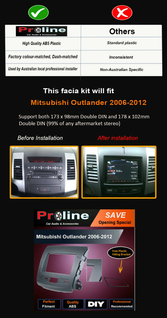 Mitsubishi Outlander 06-12 DOUBLE DIN radio facia sterero Fascia Dash Panel kit