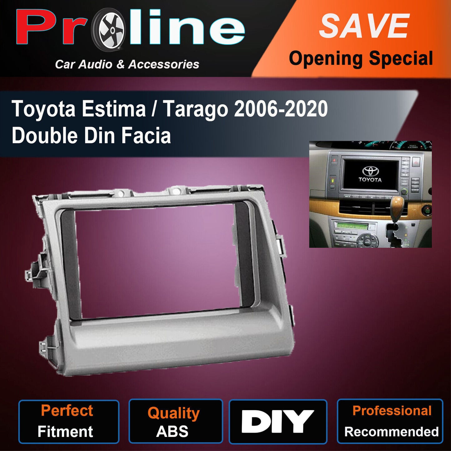 Fit Toyota Estima Tarago 2006+ stereo radio Double Din fascia dash facia kit. Support both 173 x 98mm Double DIN and 178 x 102mm.Double DIN (99% of any aftermarket stereo)