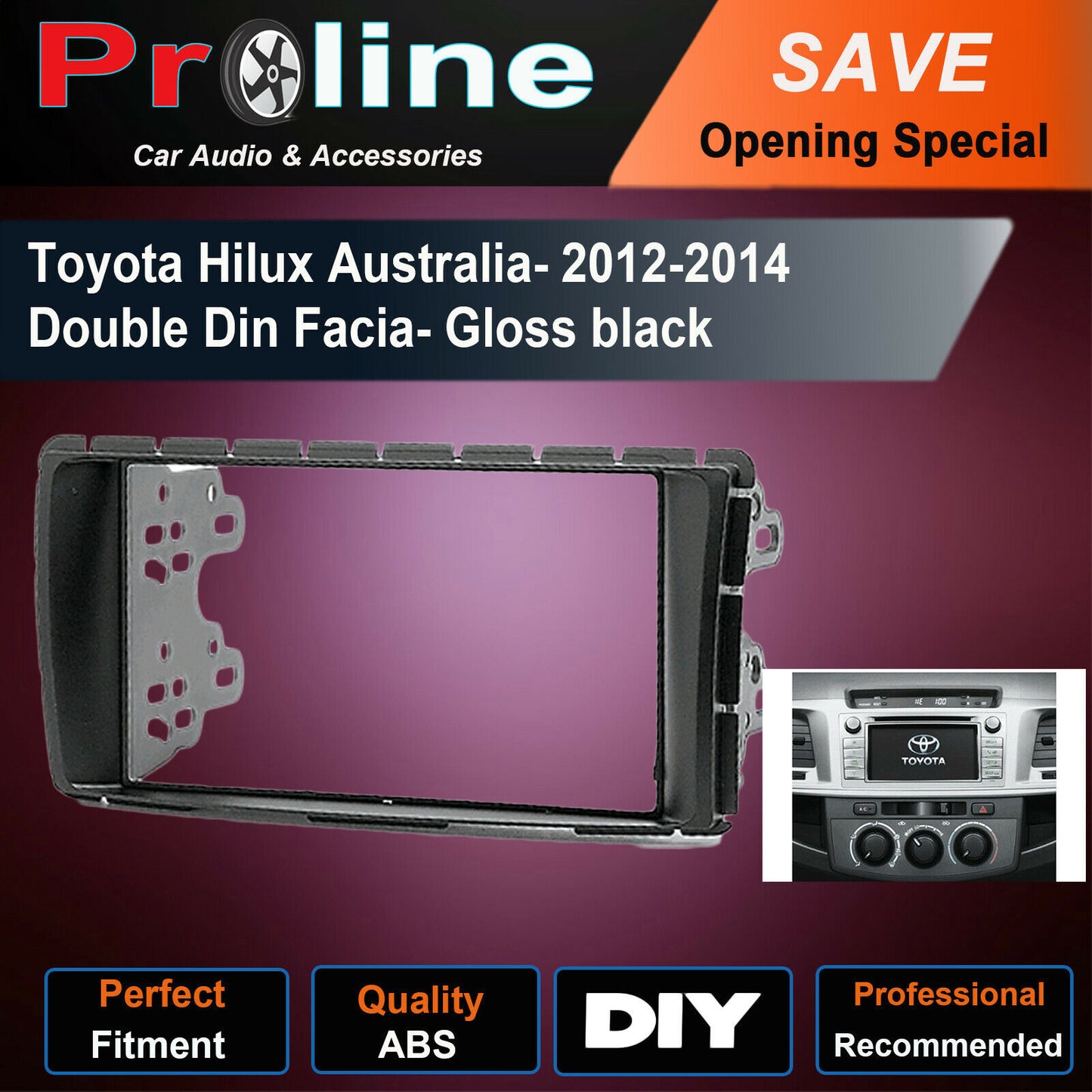 Double Din Facia Kit Fascia Dash Plate For Toyota Hilux Workmate 2012-2014 SP. Support both 173 x 98mm Double DIN and 178 x 102mm.Double DIN (99% of any aftermarket stereo)