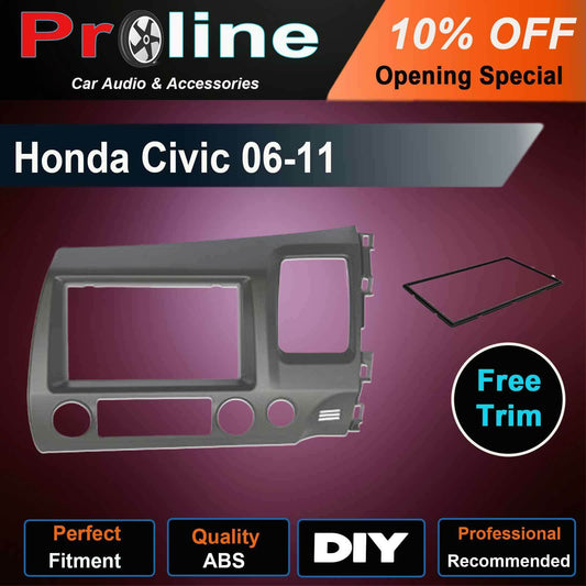 Honda Civic 2006-2011 stereo radio Double Din fascia dash facia trim kit. Support both 173 x 98mm Double DIN and 178 x 102mm.Double DIN (99% of any aftermarket stereo)