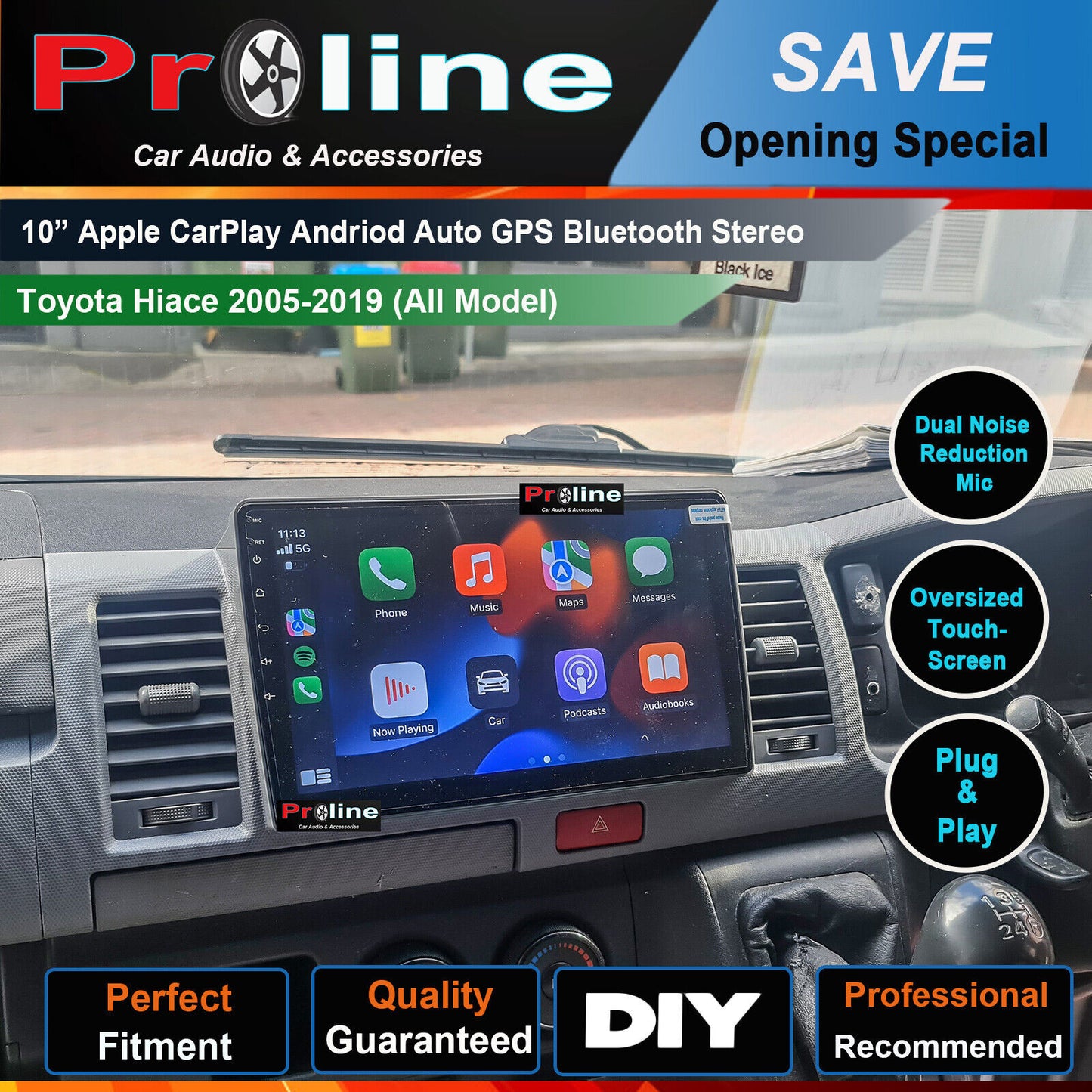 Fit Toyota Hiace 05-19 GPS Bluetooth Apple Carplay Stereo 10 inch Screen Radio, for Toyota Hiace 05-19 head unit upgrade for Toyota Hiace 05-19 head unit replacement for Toyota Hiace 05-19 unit upgrade, for Toyota Hiace 05-19 stereo upgrade suit both manual and digital air condition control, provides installation. Upgrade to the Lastest Wireless Apple Carplay Android Auto
