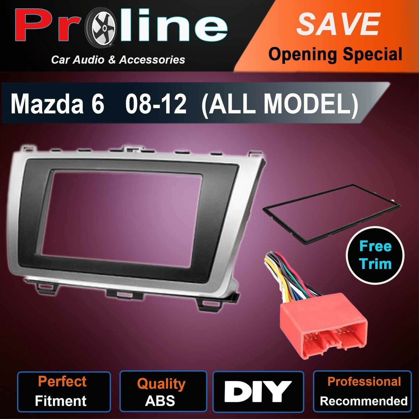 For Mazda 6 2008-2012 Stereo double DIN Facia Dash Panel Trim wiring harness kit