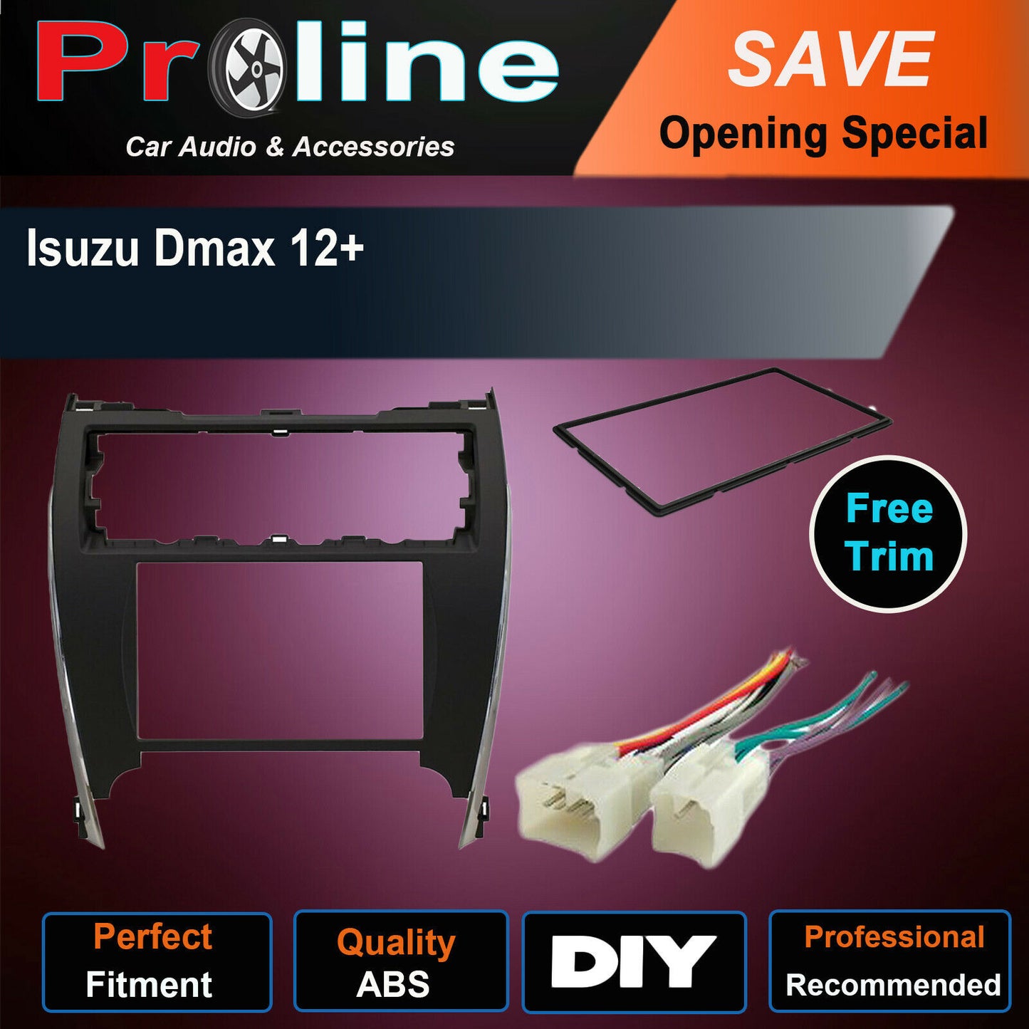 Isuzu Dmax 2012+ stereo radio Double Din fascia facia kit wiring harness
