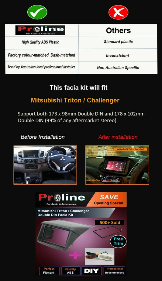 Mitsubishi Triton stereo 2 Din fascia dash panel facia kit trim+ Harness wiring