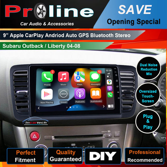 Subaru Liberty Outback 04-08 Apple Carplay Bluetooth GPS Navigation 9" screen, Subaru Liberty Outback 04-08 head unit upgrade, Subaru Liberty Outback 04-08 head unit replacement Subaru Liberty Outback 04-08 unit upgrade, Subaru Liberty Outback 04-08 stereo upgrade suit both manual and digital air condition control, provides installation. Upgrade to the Lastest Wireless Apple Carplay Android Auto