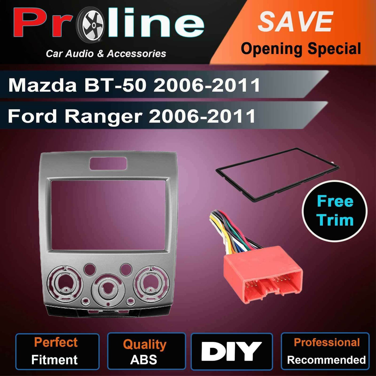 Mazda BT-50 Ford Ranger PJ PK Double DIN FACIA KIT fascia wiring harness