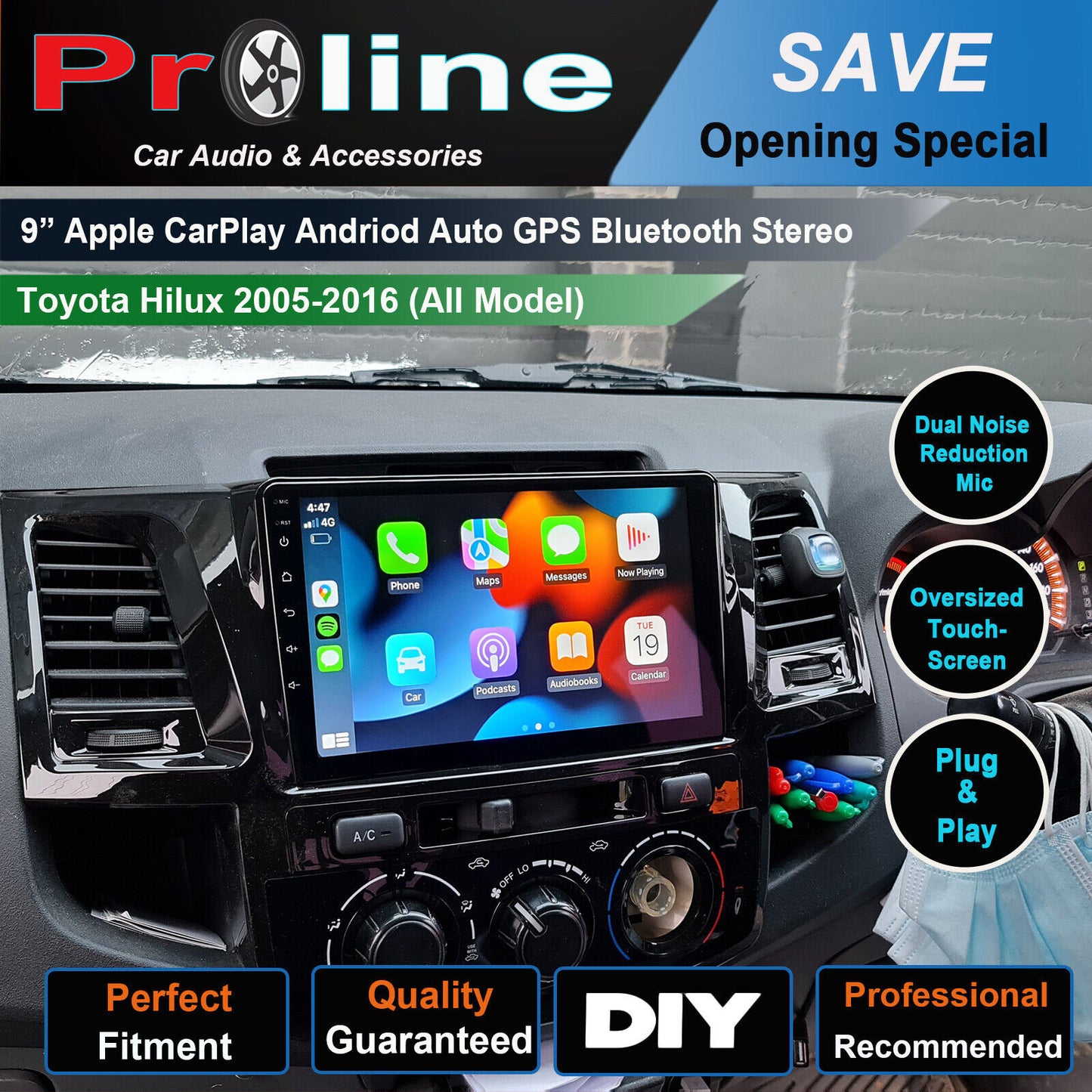Toyota Hilux 05-16 Workmate SR5 GPS Wireless Apple Carplay Stereo GPS camera, Toyota Hilux 05-16 Workmate SR5 head unit upgrade for Toyota Hilux 05-16 Workmate SR5 , head unit replacement for Toyota Hilux 05-16 Workmate SR5 upgrade, Toyota Hilux 05-16 Workmate SR5 stereo upgrade suit both manual and digital air condition control, provides installation. Upgrade to the Latest Wireless Apple CarPlay Android Auto