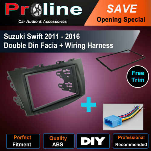 Suzuki Swift 2011-2016 Radio double 2 DIN Facia Dash Trim fascia wiring harness