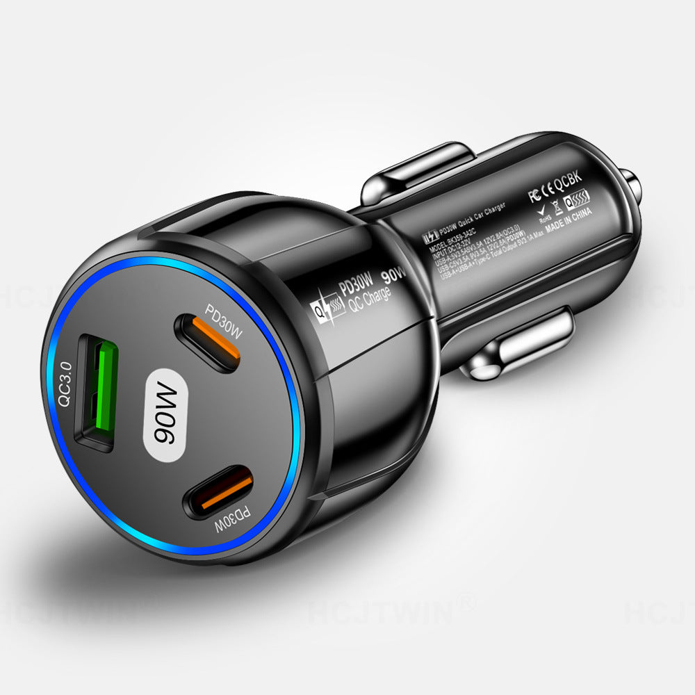 90W High-Power Car Charger with Triple USB Ports with PD3.0 & QC 3.0 Fast Charging