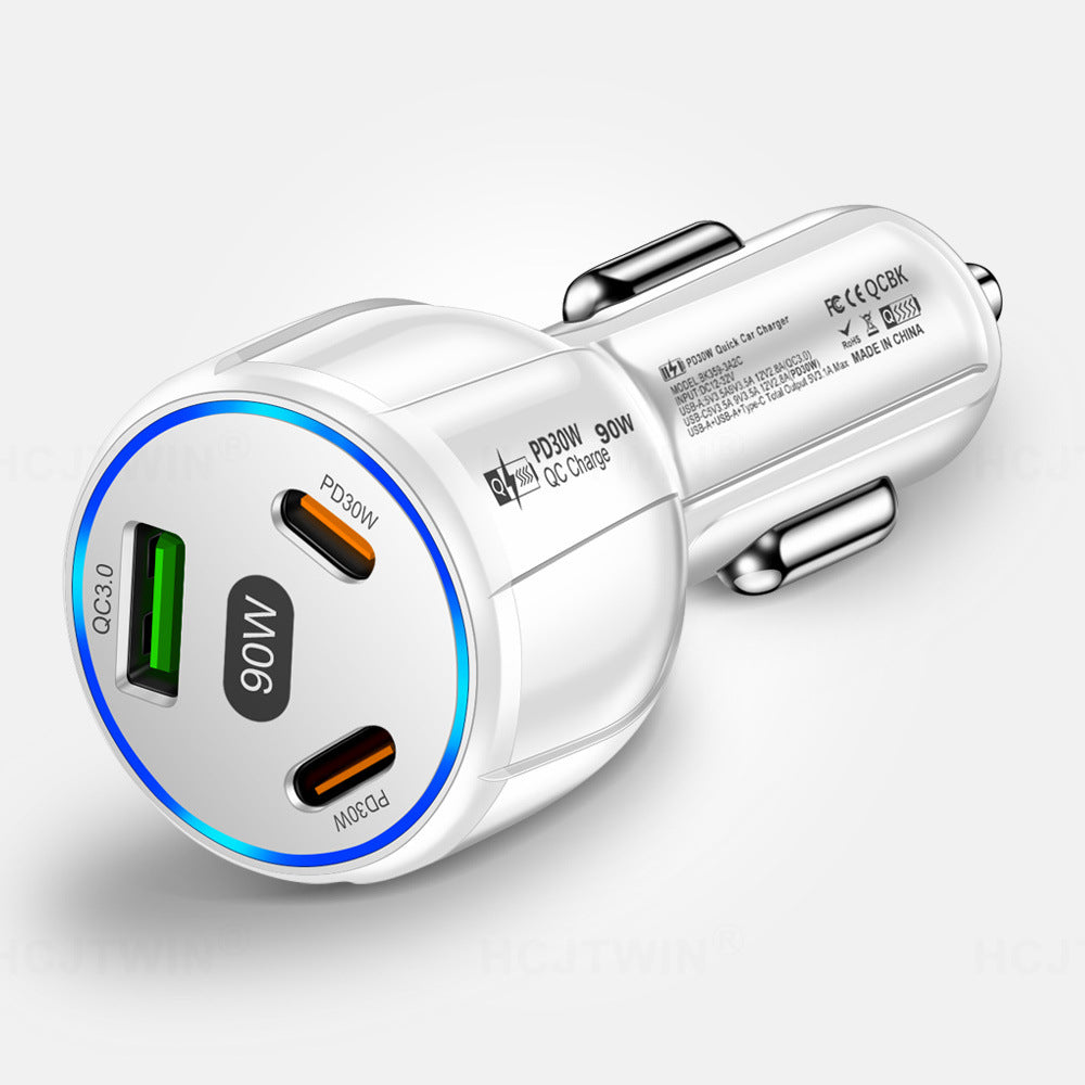 90W High-Power Car Charger with Triple USB Ports with PD3.0 & QC 3.0 Fast Charging