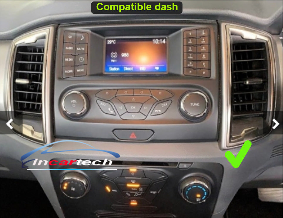 Car dashboard with compatible dash label and inCarTech logo