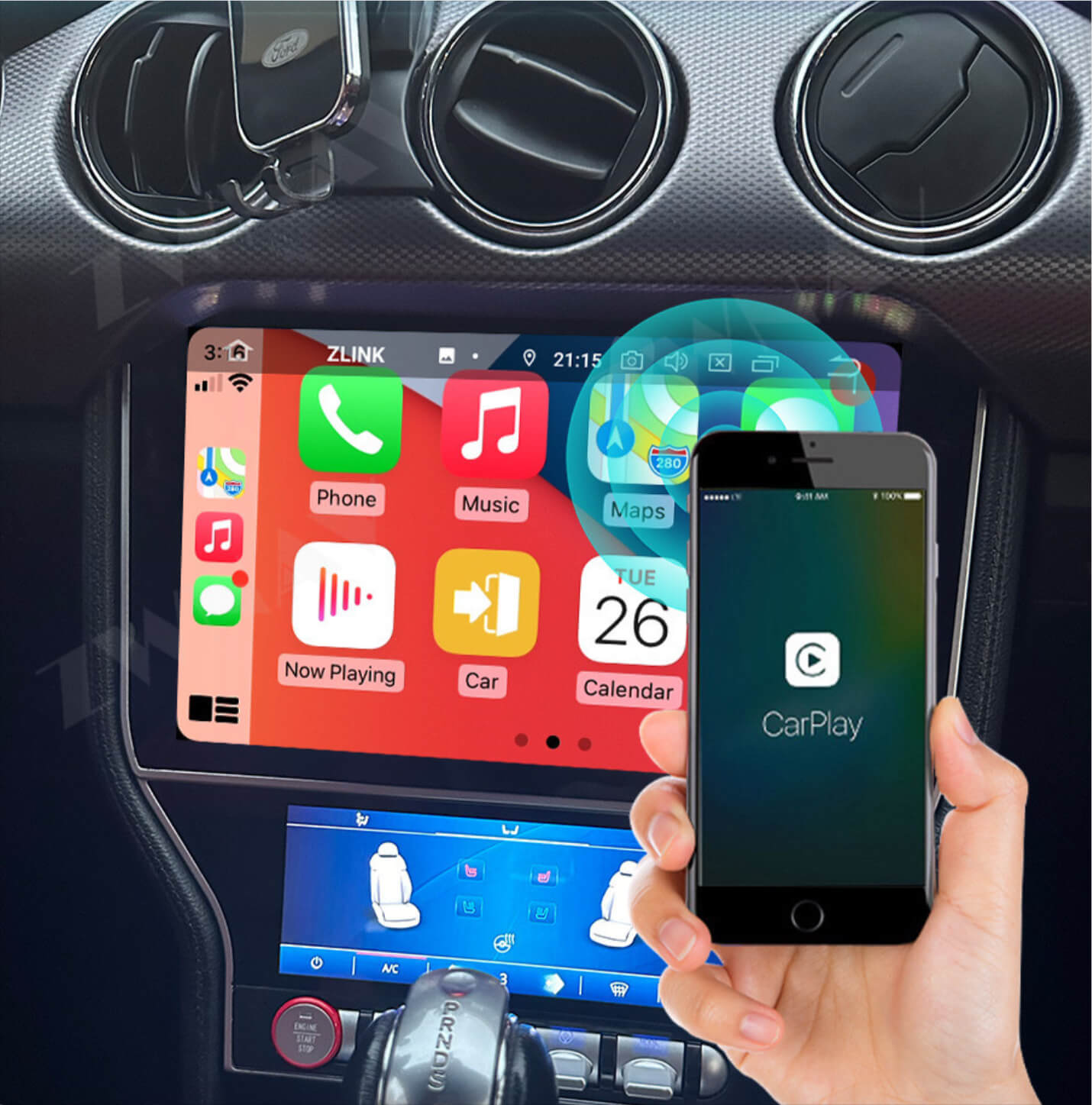 Ford Mustang 2015-2021 Dual screen 11.5"+6.68" Wireless Apple CarPlay Android Auto GPS Bluetooth Digital aircon