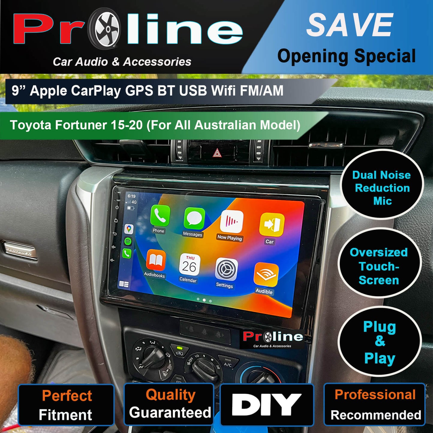 Toyota Fortuner 2015-2024 GPS Wireless Apple Carplay Android Auto Stereo