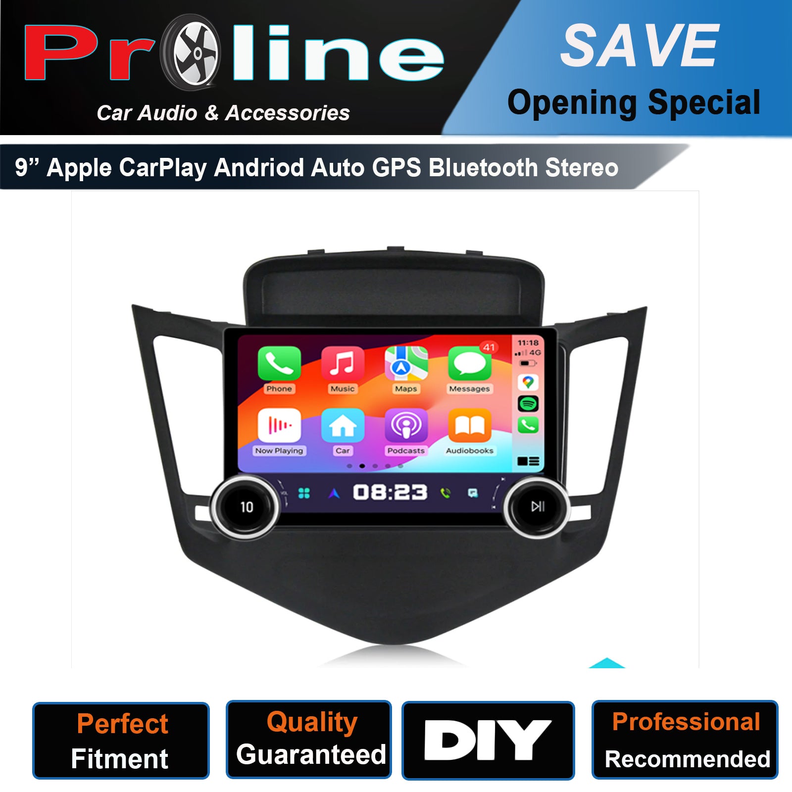 Holden Cruze 2009-2016 GPS 9" Dual Knob touchscreen Wireless CarPlay Android Auto stereo