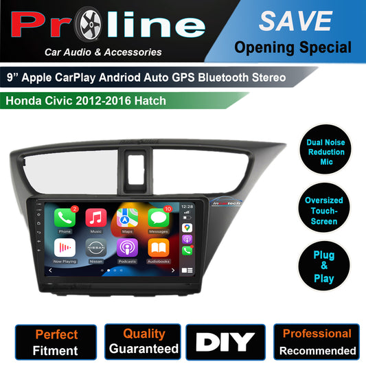 Honda Civic 2012-2016 hatch 9" Touchscreen GPS wireless CarPlay Android Auto HeadUnit screen