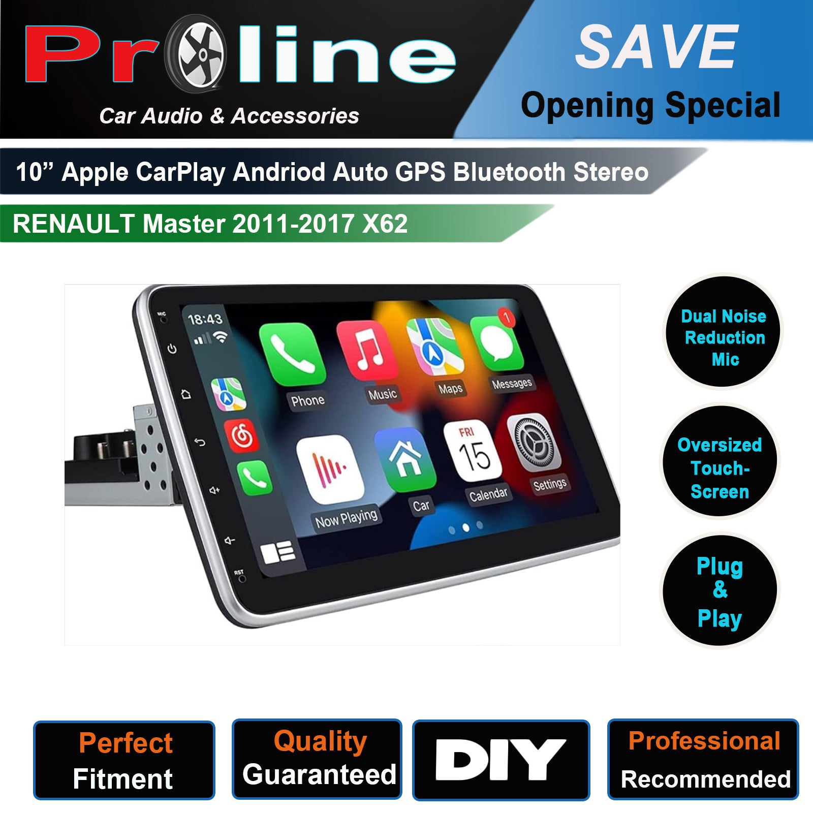 Renault Master  2011-2017 X62 Apple CarPlay / Android Auto 10" Stereo Upgrade