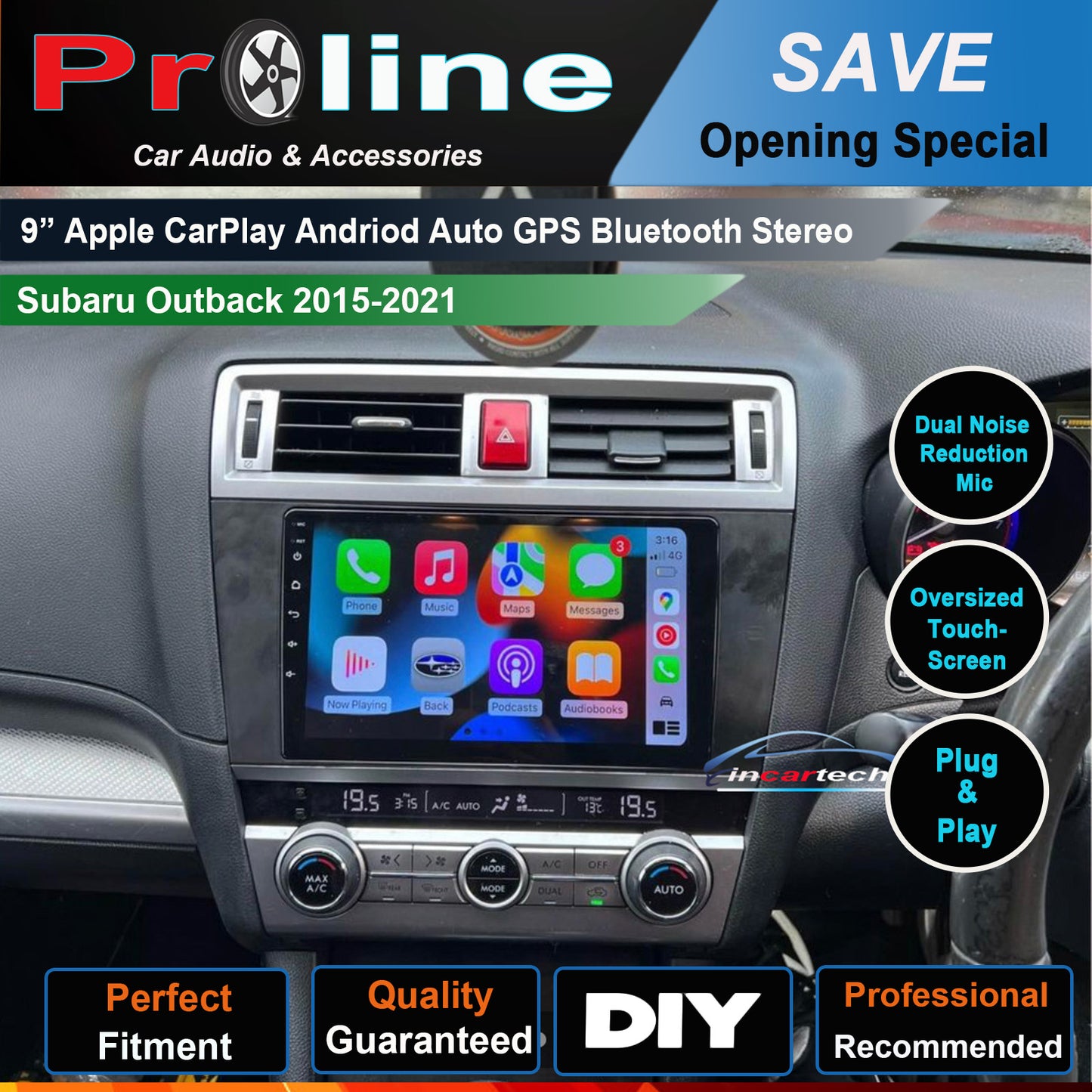Subaru Outback 2015-2020 9“ GPS Bluetooth Wireless Apple CarPlay Android Auto Stereo