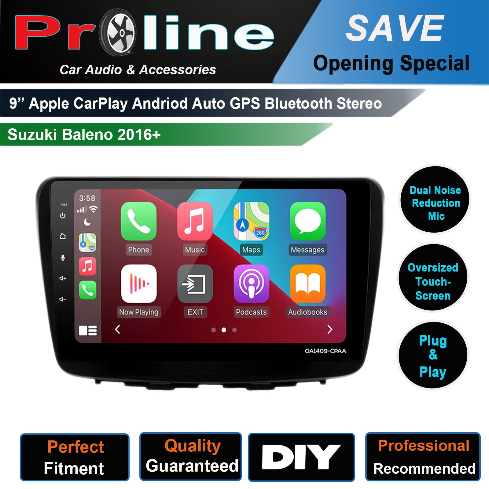 Suzuki Baleno 2016-2020 Wireless Apple CarPlay Android Auto Stereo Radio upgrade