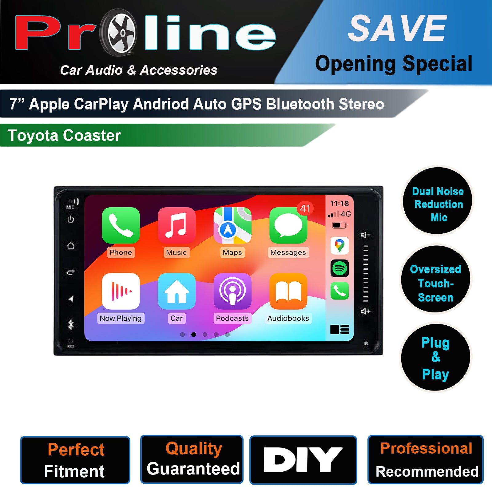 Toyota Coaster 7" GPS Wireless Apple CarPlay Android Auto Stereo Radio Bluetooth