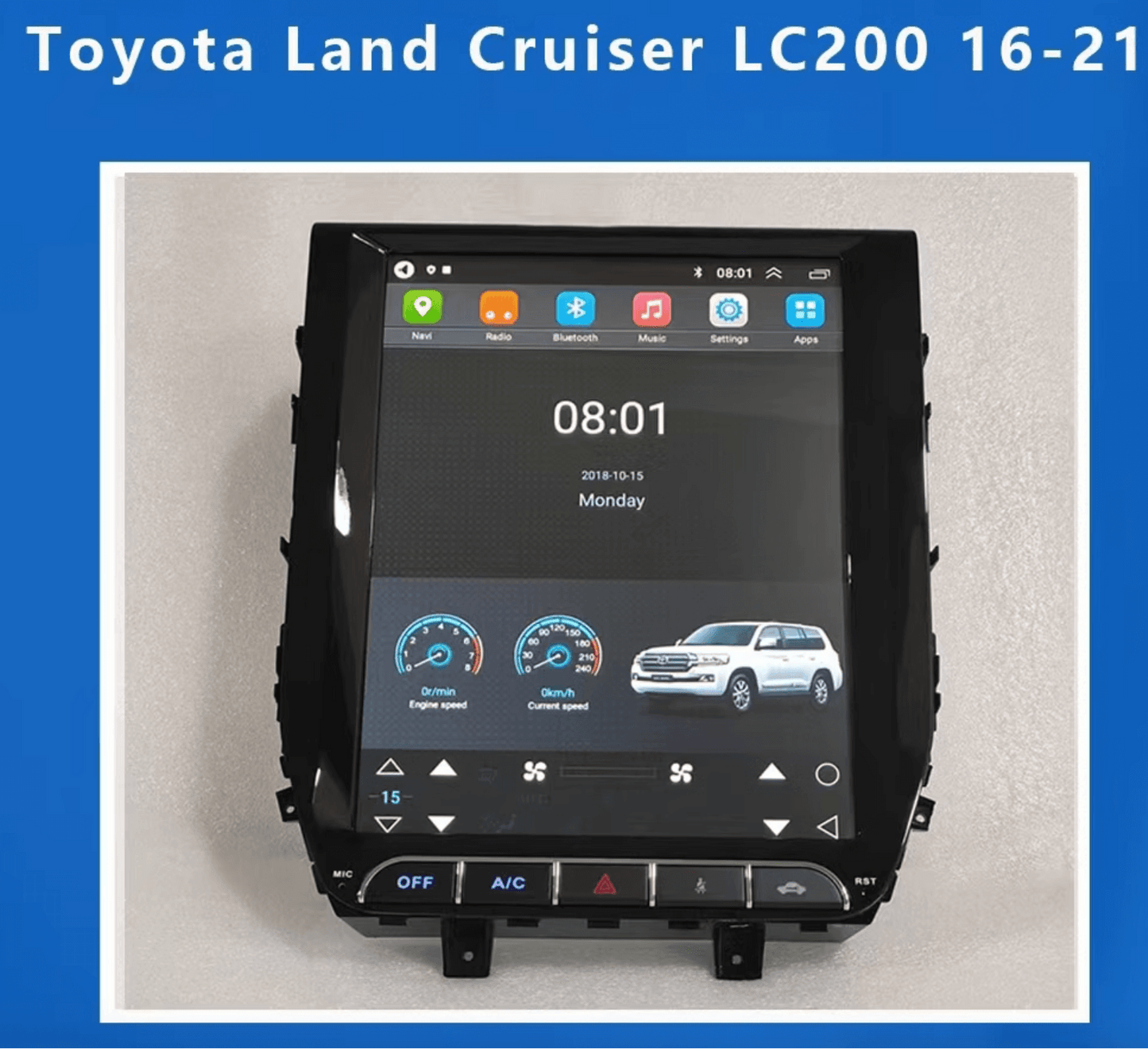Toyota Landcruiser LC200 15-24 12.1" Tesla style Screen Wireless Apple CarPlay Android Auto Stereo Upgrade