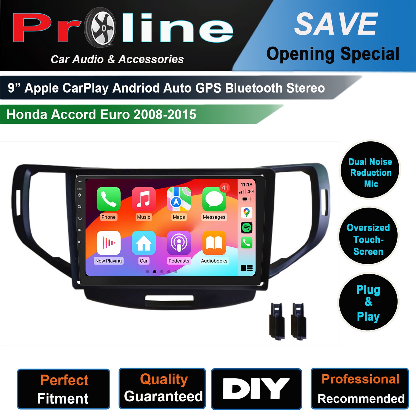 Honda Accord Euro 2008-2015 9" GPS wireless Apple CarPlay Android Auto HeadUnit screen