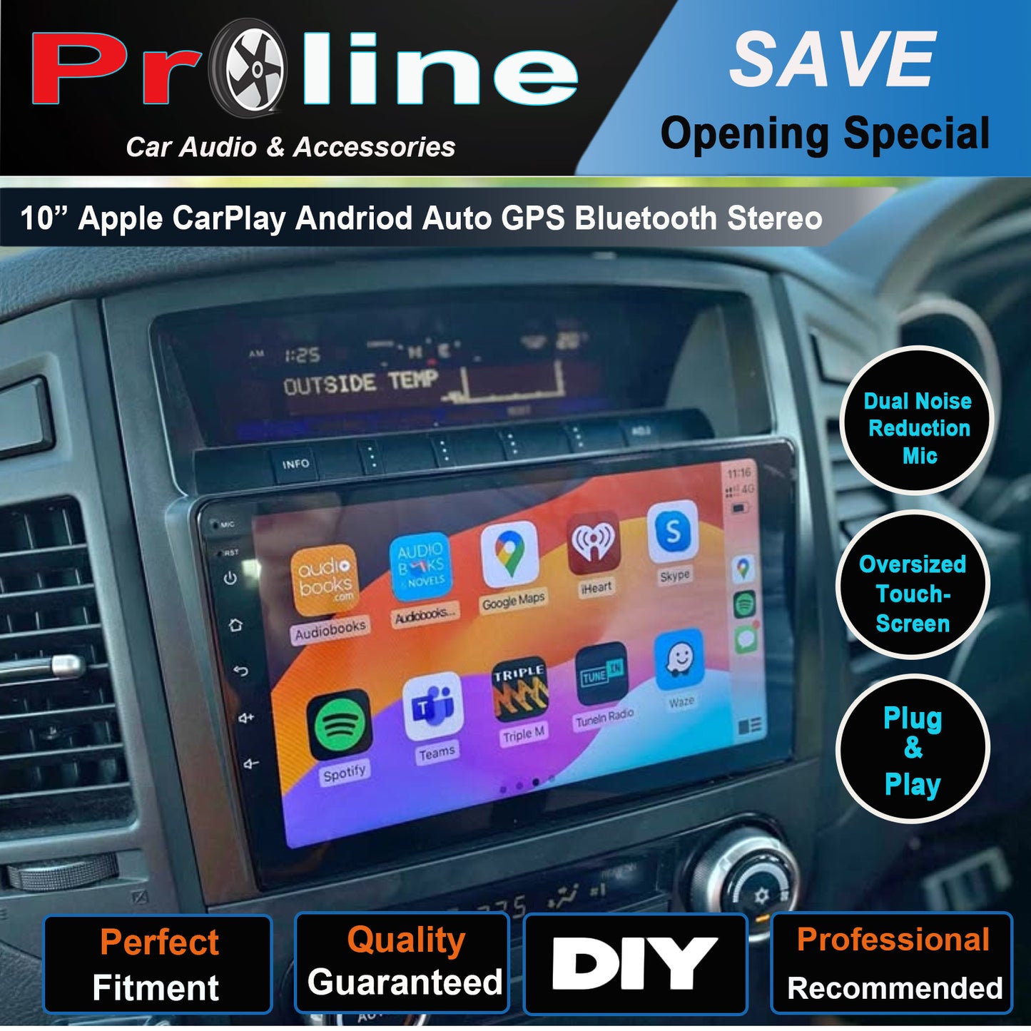 Mitsubishi Pajero 2006-2019 GPS Bluetooth Stereo Wireless Apple Carplay Android Auto Headunit