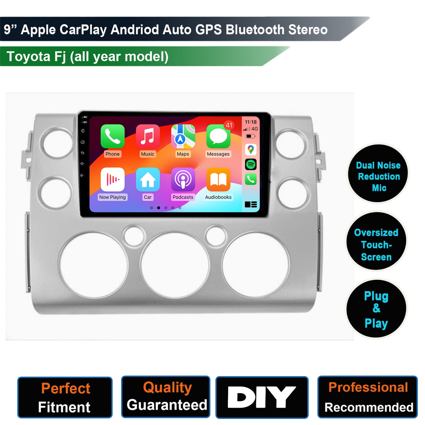 Toyota FJ Cruiser 2007-2015 GPS Bluetooth USB Wireless Apple Carplay Stereo GPS Android