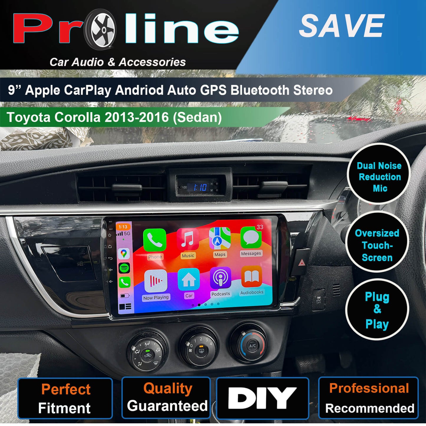 Toyota Corolla sedan 2013-2016 10" Wireless Carplay Android Auto GPS Stereo